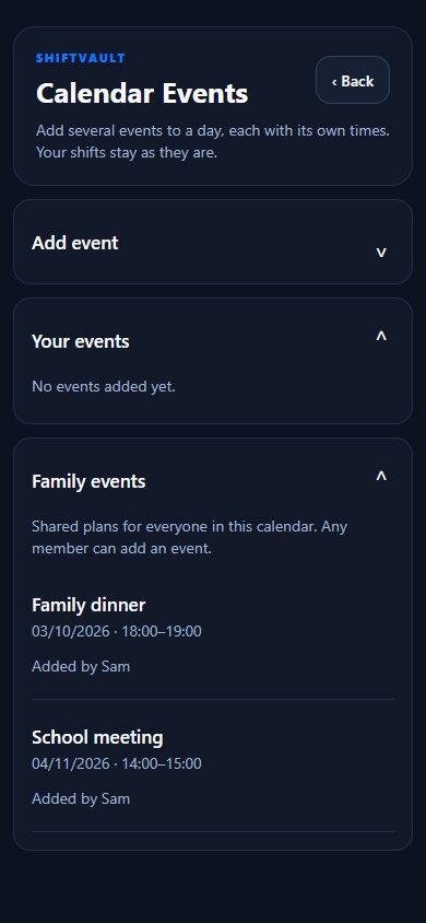 ShiftVault shared family events in the Android beta
