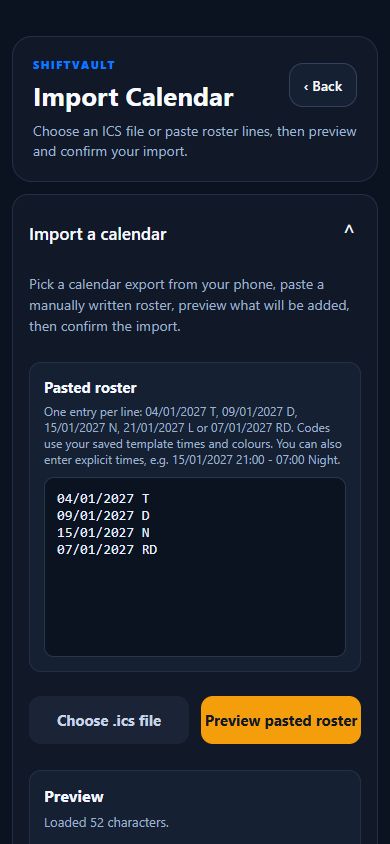 ShiftVault roster text import in the Android beta